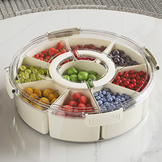 Round Snack Tray with Lid and Handle-Portable 9/6 ccells food storage box