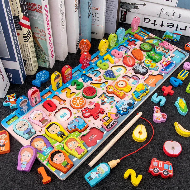 Wooden Montessori Arithmetic Magnetic Fishing Digital Shape