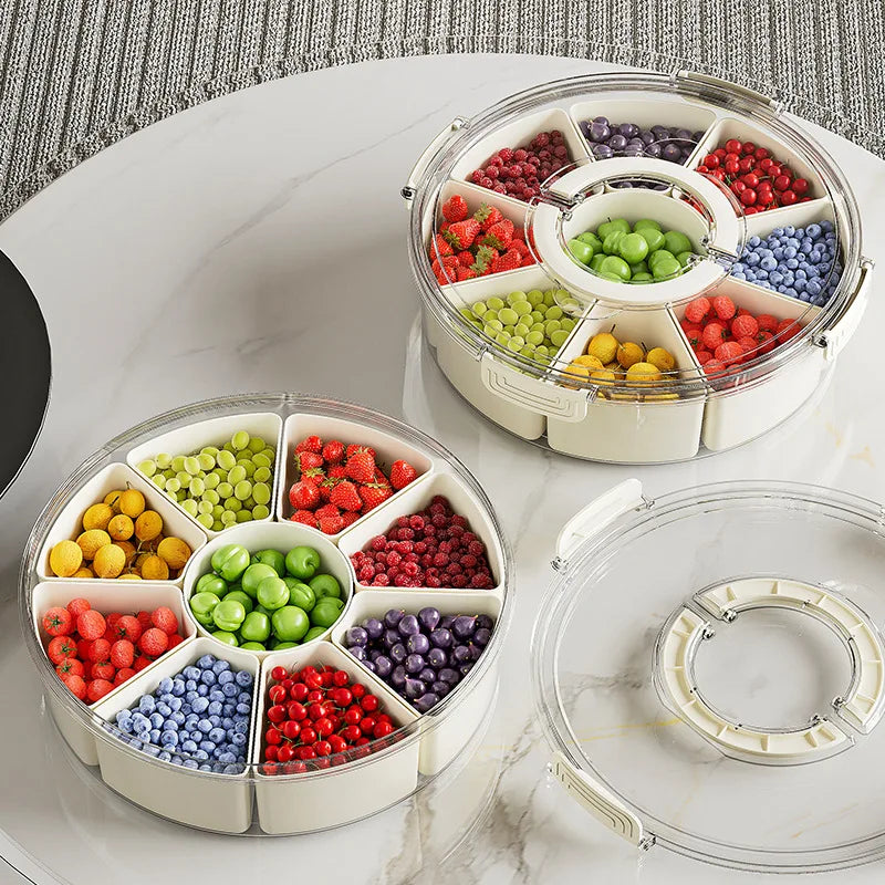 Round Snack Tray with Lid and Handle-Portable 9/6 ccells food storage box