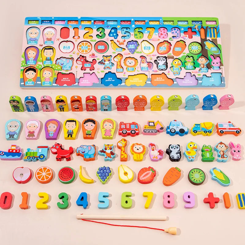 Wooden Montessori Arithmetic Magnetic Fishing Digital Shape