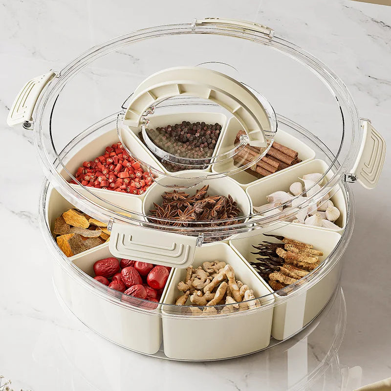 Round Snack Tray with Lid and Handle-Portable 9/6 ccells food storage box