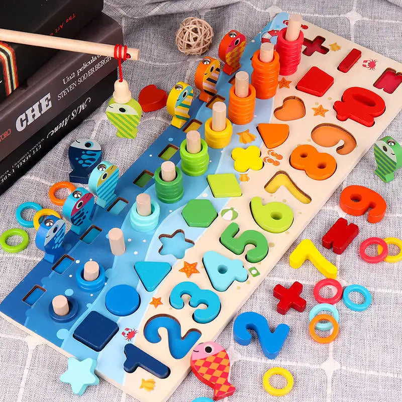 Wooden Montessori Arithmetic Magnetic Fishing Digital Shape