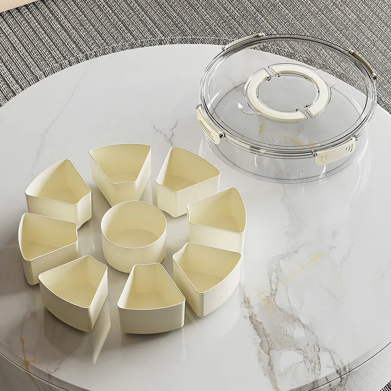 Round Snack Tray with Lid and Handle-Portable 9/6 ccells food storage box