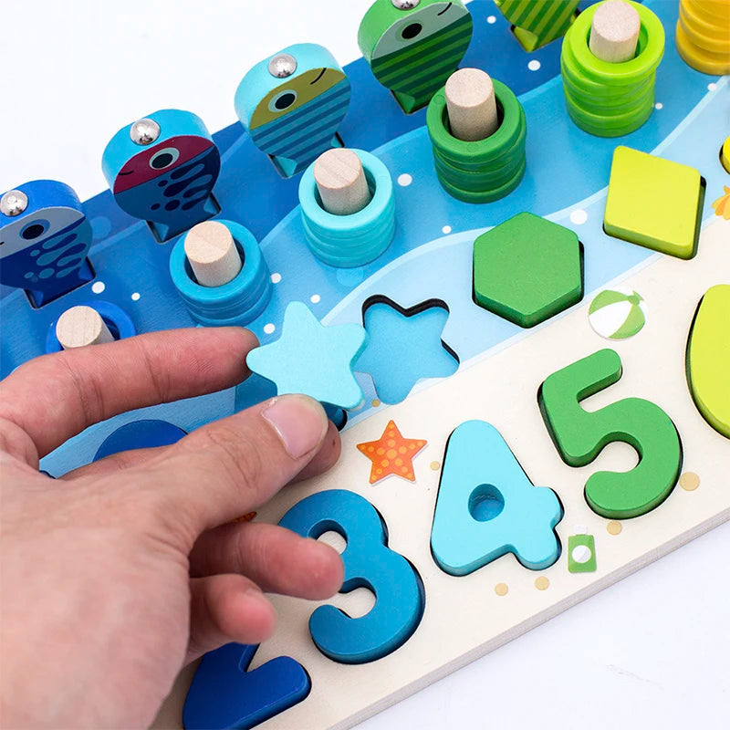 Wooden Montessori Arithmetic Magnetic Fishing Digital Shape