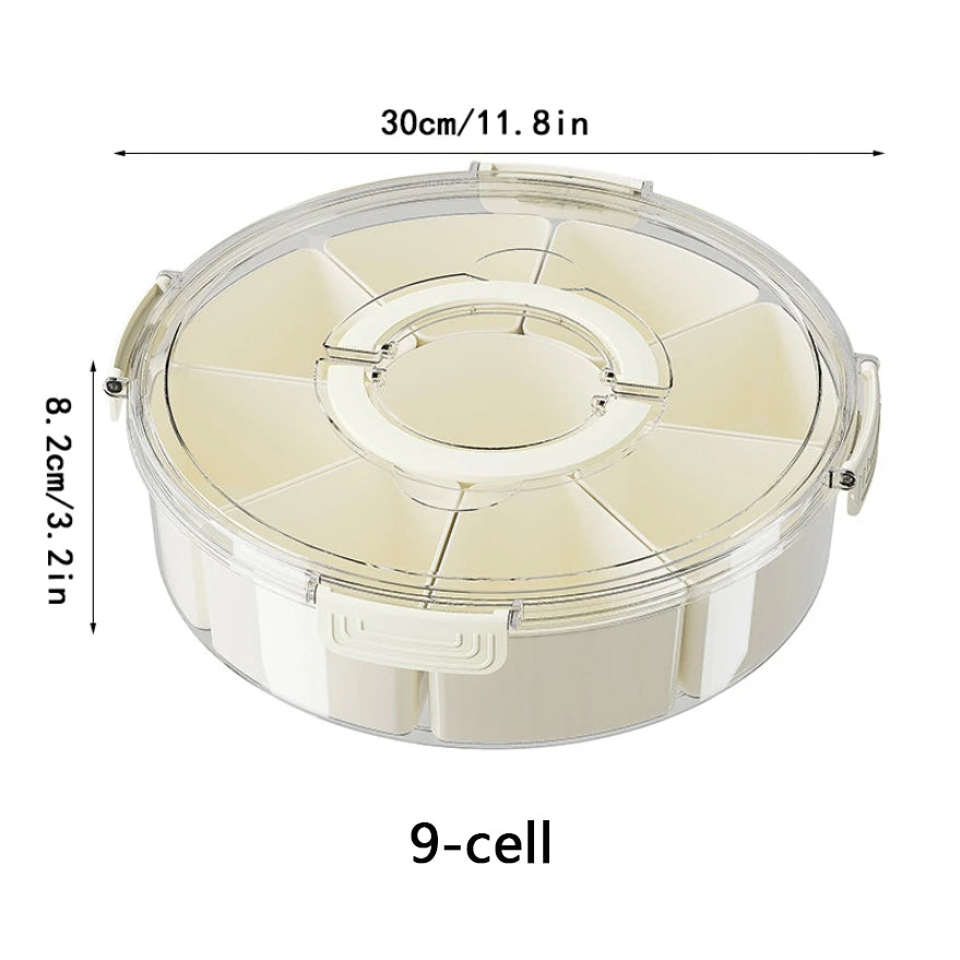 Round Snack Tray with Lid and Handle-Portable 9/6 ccells food storage box