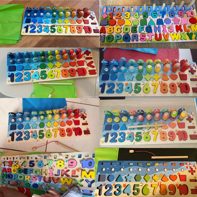Wooden Montessori Arithmetic Magnetic Fishing Digital Shape