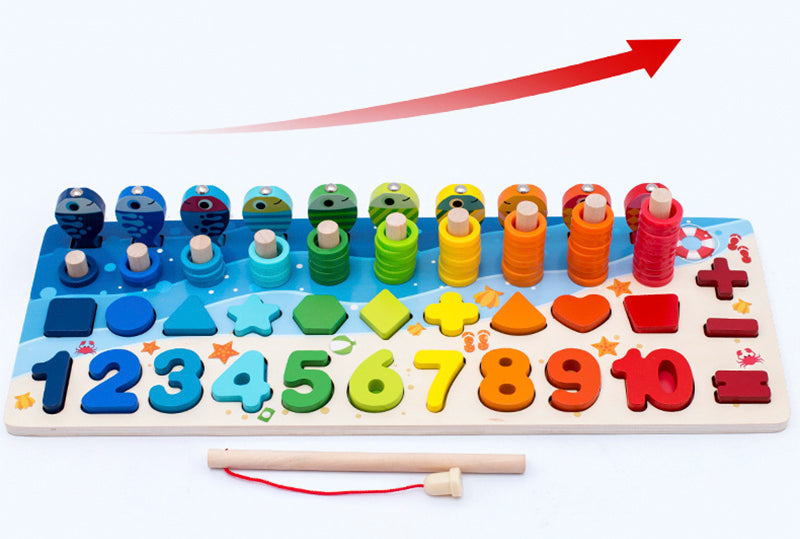 Wooden Montessori Arithmetic Magnetic Fishing Digital Shape